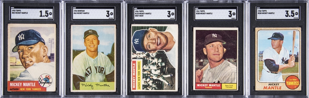 1953-1968 Topps and Bowman Mickey Mantle SGC-Graded Collection (5 Different)